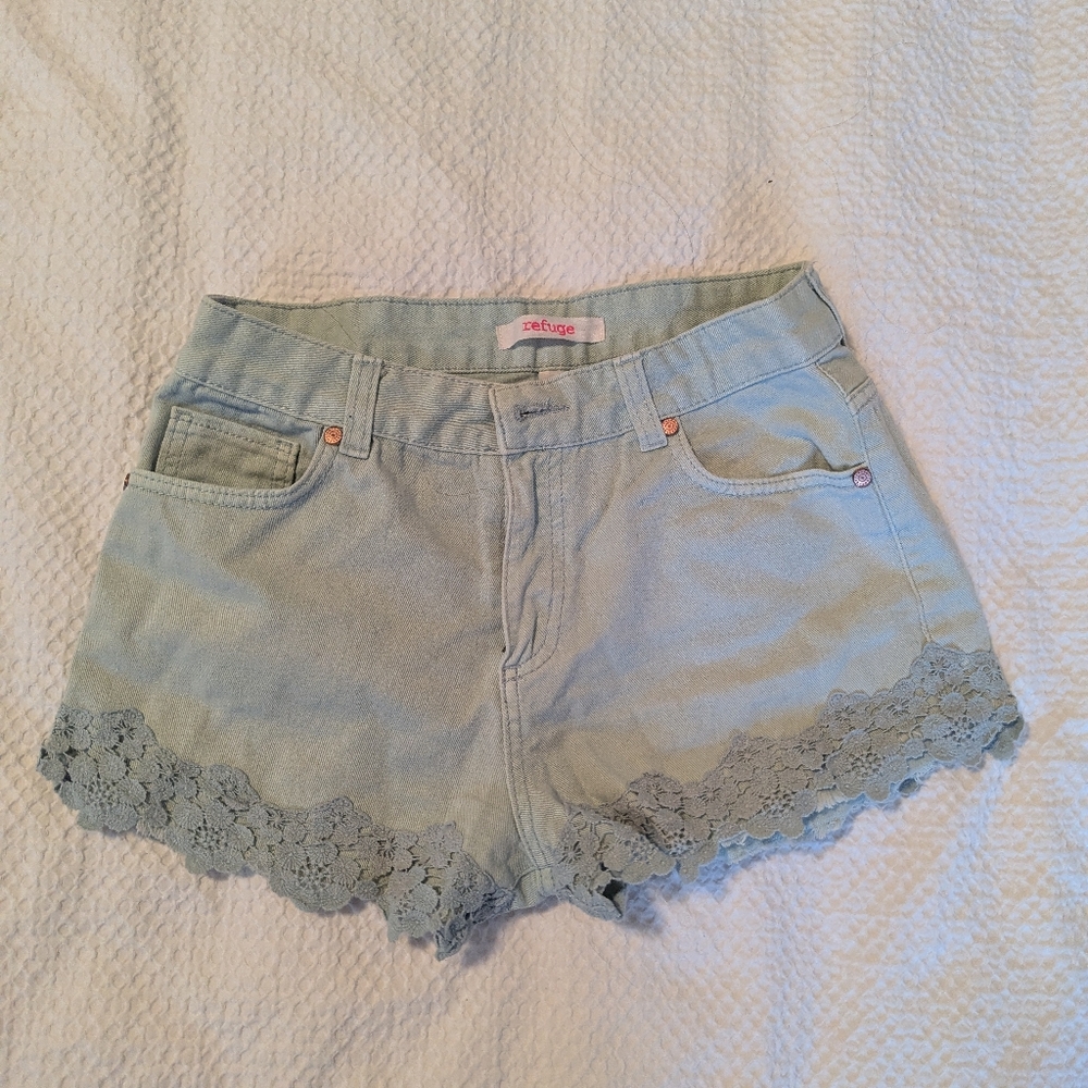 Pastel Green High Waist Lace Denim Shorts